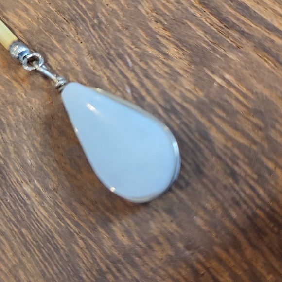 Peruvian Bamboo Tube Bead & Silver Tone Metal Work Jasper Stone Pendant Necklace - Picture 9 of 12